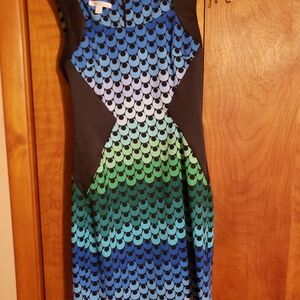 London Times Blue and Green Mini Dress